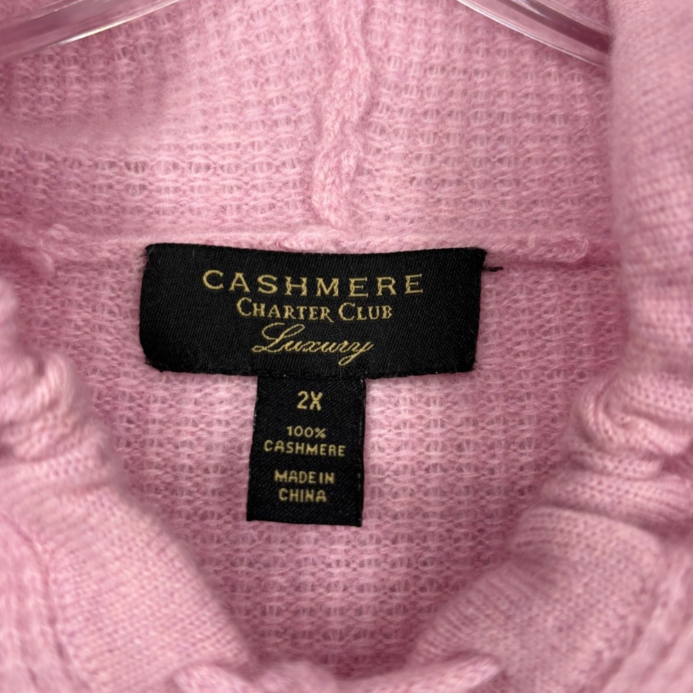 Charter Club Cashmere Hoodie Women 2X Pink Excellent Waffle Knit Luxury Pullover